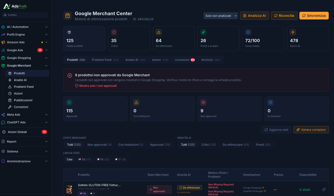 AdsProfit per Google Merchant Center — AdsProfit